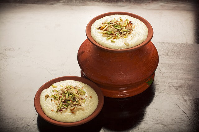 Milk Desert Kheer garnished with Dry Fruits in Clay pot